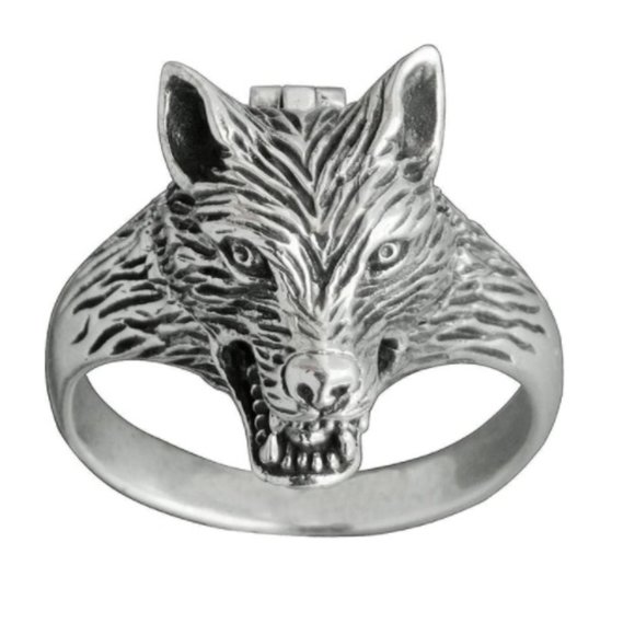 Silver Viking Guard Wolf Head Locket Coffin Ring Punk Viking Guard Jewelry - Picture 2 of 10